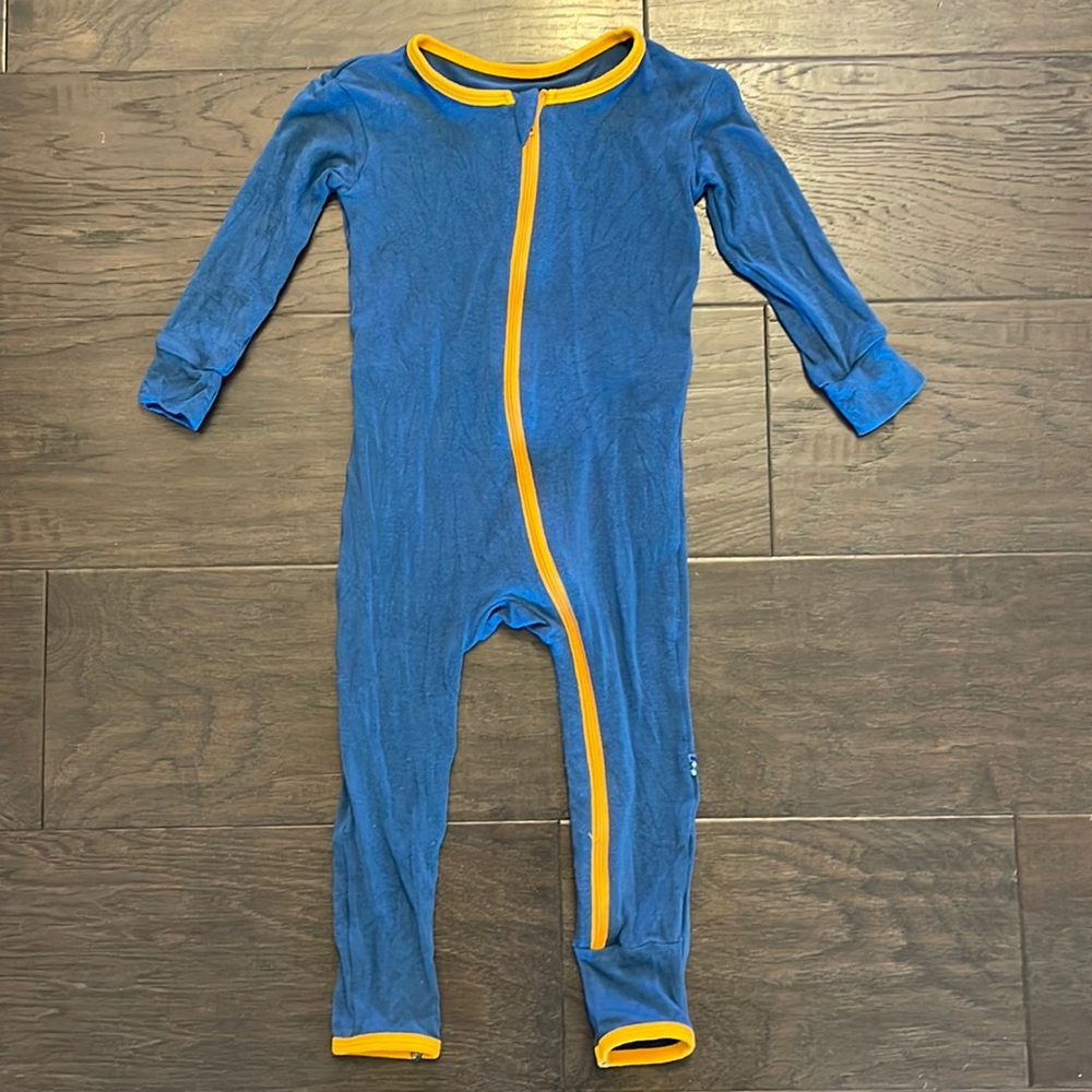 Kickee Pants bamboo blue zip romper with drums size 12-18 months
